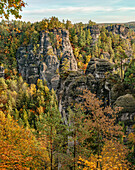  View from the Bastei rock on an autumn morning, Saxon Switzerland, Saxony, Germany  