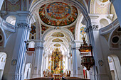 Innenraum der Klosterkirche Heilig Kreuz in der Altstadt von Donauwörth, Donau-Ries, Bayerisch-Schwaben, Schwaben, Bayern, Deutschland, digital nachbearbeitet