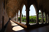  Cloister of the Poor Clares, with unique majolica tiles in the Rococo style, Santa Chiara Complex, Naples, Campania region, Italy, Europe 