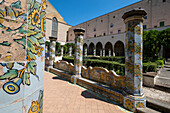  Cloister of the Poor Clares, with unique majolica columns in the Rococo style, Santa Chiara Complex, Naples, Campania region, Italy, Europe 