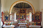 Malereien im Innenraum der gotischen Kapelle in Zell bei Oberstaufen, Westallgäu, Allgäu, Oberschwaben, Bayern, Deutschland