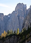  on the Gardena Pass road near Colfosco with Sella, Alta Badia, Dolomites, South Tyrol, Italy 