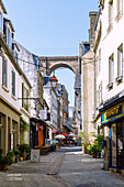  Rue Ange des Guernisac with a view of the railway viaduct in Morlaix, Cote du Leon, Finistere, Brittany, France 