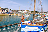  Harbor with fishing boats in La Trinité-sur-Mer, Morbihan, Brittany, France 