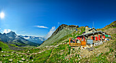  Panorama with hut Rifugio Brianza, Rifugio Brianza, Valmalenco, Alta via della Valmalenco, Bernina Alps, Lombardy, Italy 