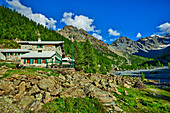 Hütte Rifugio Ventina, Valmalenco, Alta via della Valmalenco, Bernina-Alpen, Lombardei, Italien