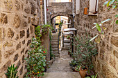  Narrow alley in the old town of Sartène, Corsica, France 