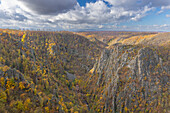  View into the Bode Valley, rock formations, Bode Valley nature reserve, Harz foothills, Saxony-Anhalt, Germany 