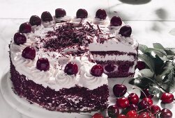 Black Forest cherry gateau, a piece cut