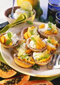 Papaya tartlets with lime cream