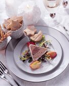 Chicken liver terrine with apple wedges