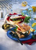 Sandwich with lamb frikadella & ciabatta with cheese & pesto