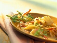Fusilli gialli (Fusilli with  shrimps in saffron fennel sauce)