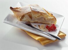 A piece of pear strudel