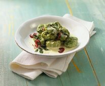 Ramsons (wild garlic) gnocchi with kafir lime sauce