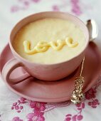 Rice pudding with the word "Love" in cup