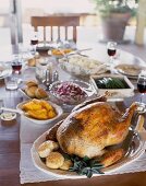 Roast turkey with accompaniments for Thanksgiving