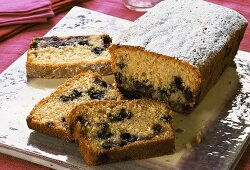 Blueberry cake, pieces cut