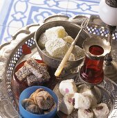 Turkish Delight, fruit jelly cubes and dried figs