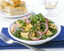 Rucola-Thunfisch-Salat mit Bohnen und Zwiebelringen