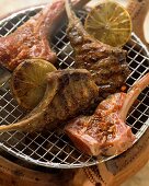 Spicy marinated lamb chops on the barbecue