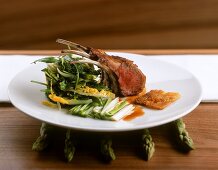 Rack of lamb with marinated asparagus & lettuce bouquet