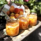 Apricot jam in preserving jars