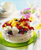 Meringues with raspberry cream and fresh fruit