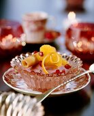 Red wine mousse with oranges and wafer rolls