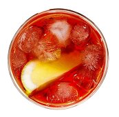 Campari with lemon and ice cubes