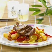 Duck breast on pineapple and vegetables (China)