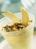 Soya muesli with pears and chopped nuts