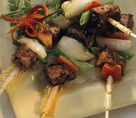 Skewered Beef with Peppers and Onions