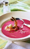 Beetroot soup with shrimps and horseradish
