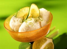 Lemon grass sorbet with slices of lime and lime zest