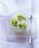 Cream of Brussels sprout soup with lamb meatballs