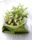 Winter greens salad with broccoli, courgette, rocket & herbs
