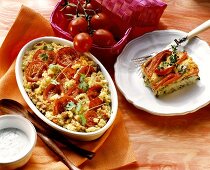 Tomato and couscous bake and pepper and red perch gratin