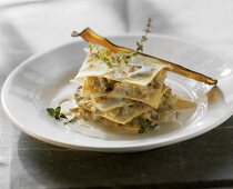 Lasagne with aubergines, gorgonzola and thyme
