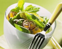 Orangen-Spinat-Salat mit Zwiebeln und Sonnenblumenkernen