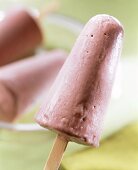 Strawberry kefir ice cream on stick