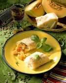 Wrap with parma ham & melon filling, basil and parmesan
