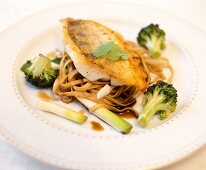 Pike-perch fillet with ginger & lemon grass on Somen noodles