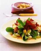 Radicchio salad with gorgonzola, grapes and croutons