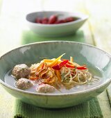 Noodle soup with meatballs and fried onions (Indonesia)