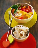 Sweet and sour pepper compote with tortilla rolls