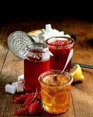 Orange marmalade, redcurrant jelly, strawberry jam