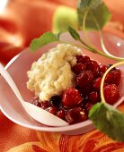 Stewed berries with rice pudding