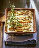 Potato and aubergine lasagne with herbs
