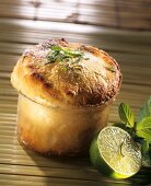 Lime and mint soufflé in glass dish